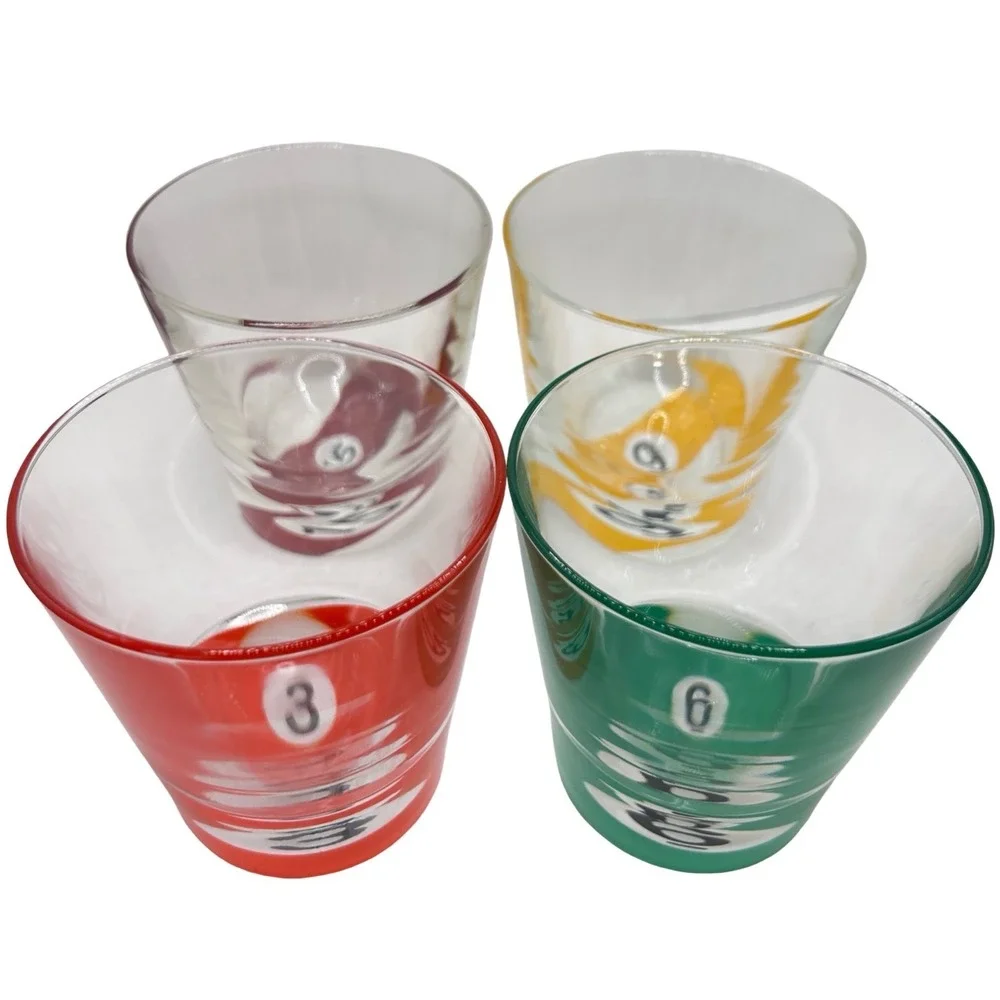 SET OF 8 Luminarc Vintage Billiard Pool Ball Lowball Glasses Barware Cocktail